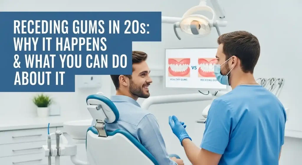 A 25-year-old patient discussing receding gums with a dentist, highlighting causes, early prevention, and effective modern treatment options for gum health.