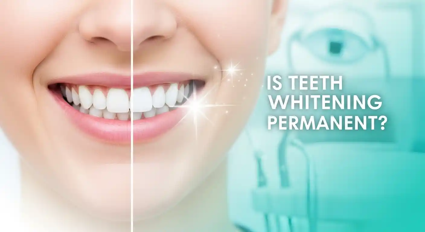 Close-up of a smiling person showing white teeth after professional whitening treatment