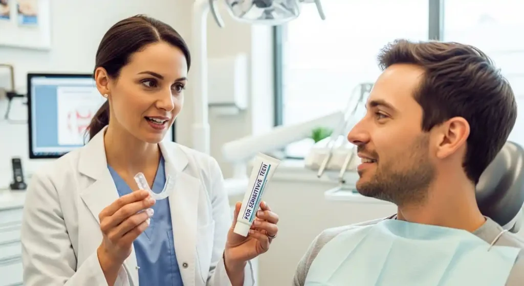 Patient with a healthy, bright smile receiving professional teeth whitening treatment in a modern dental clinic in San Tan Valley, AZ.