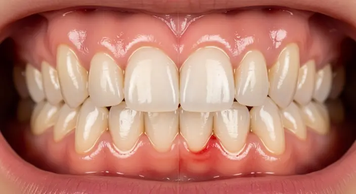 Side-by-side comparison showing healthy pink gums and inflamed red gums with signs of gum disease in San Tan Valley, AZ