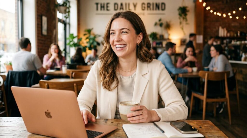 Adult confidently wearing Invisalign aligners during everyday activities.