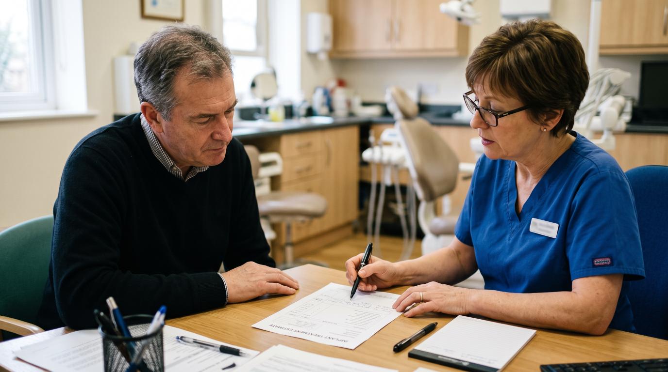Patient and dentist discussing the cost of dental implant treatment