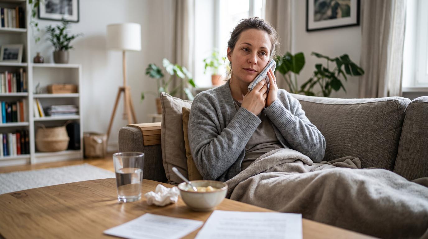 What not to do after tooth extraction, shown through safe recovery at home with a cold pack