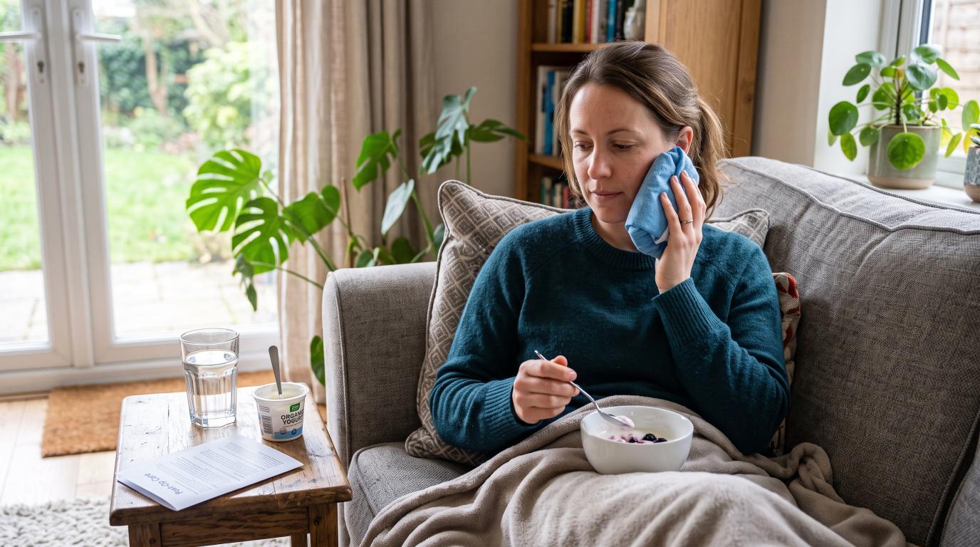 Patient recovering at home after a dental bone graft