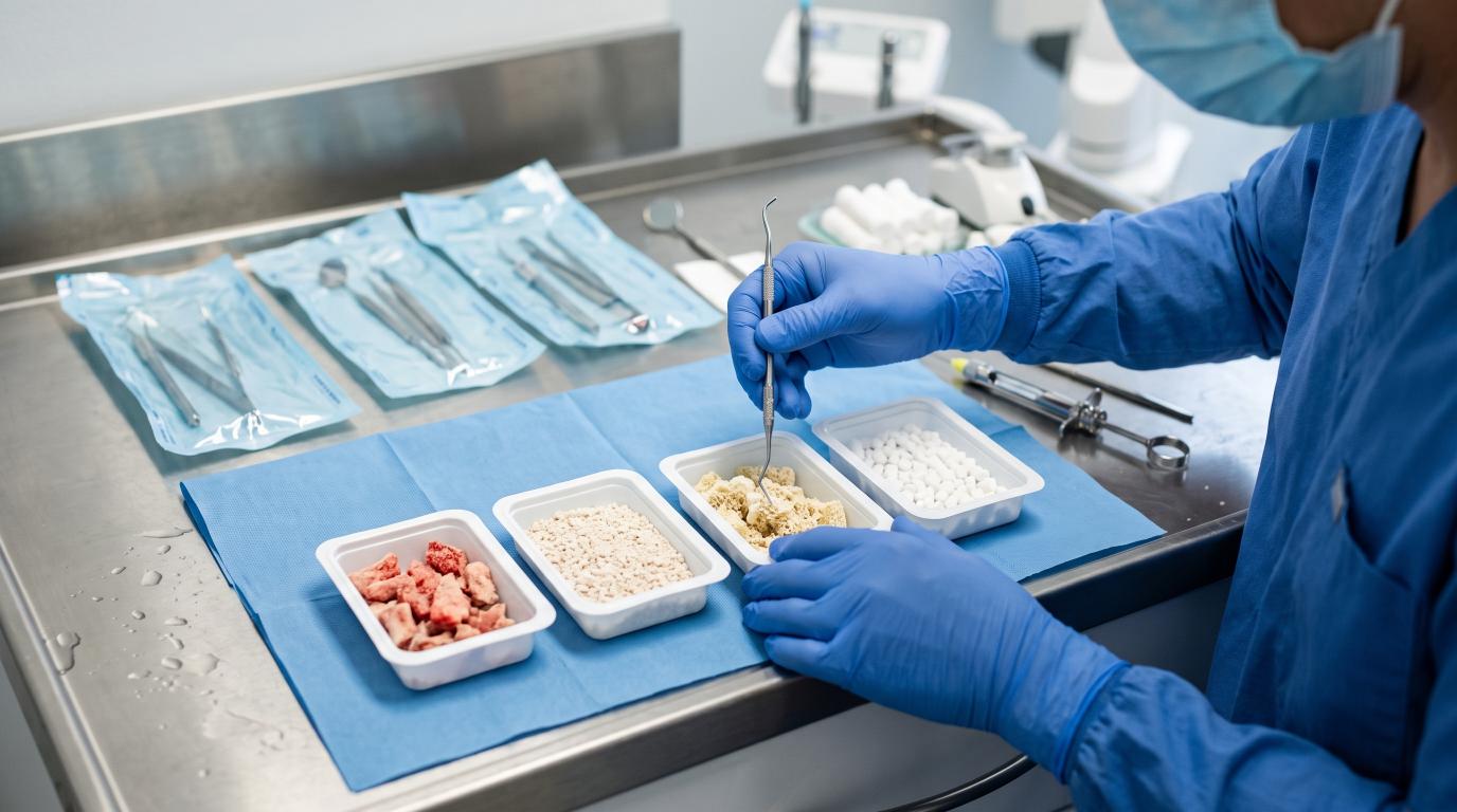 Different dental bone graft materials prepared for treatment